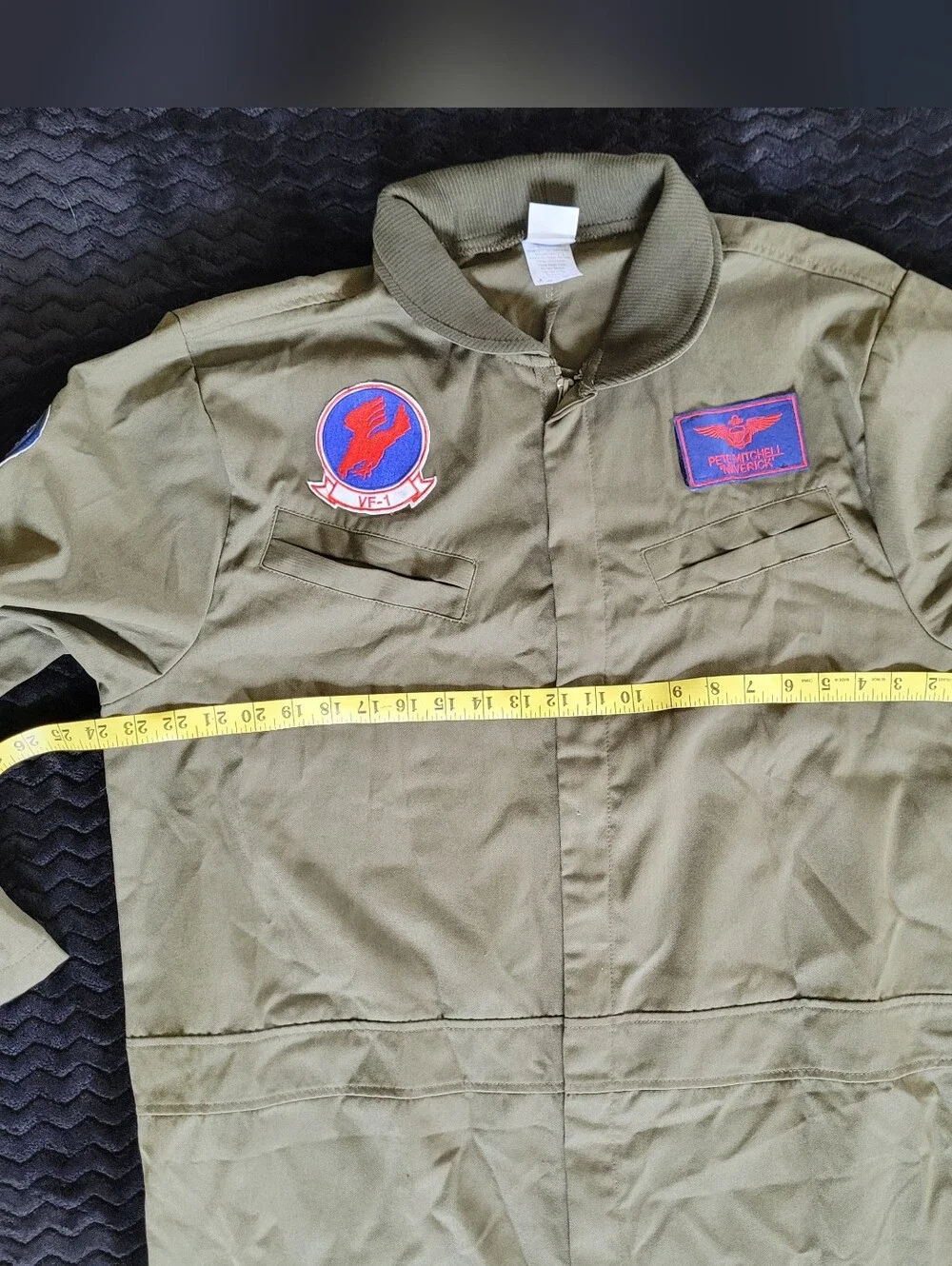 Top Gun Flight Suit Costume - Olive Green Jumpsuit - Picture 12 of 16
